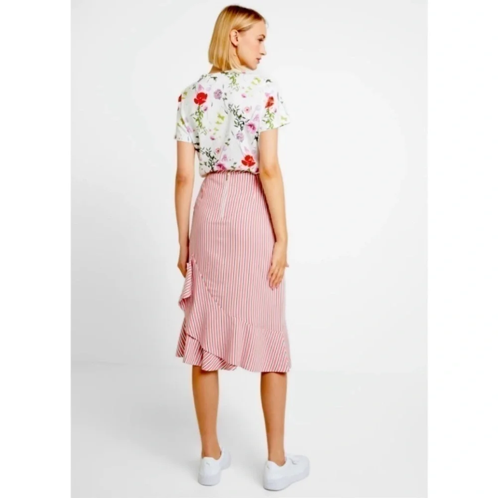 Ted Baker Corn Layered Striped Ruffle Hem Midi Pencil Skirt NWT